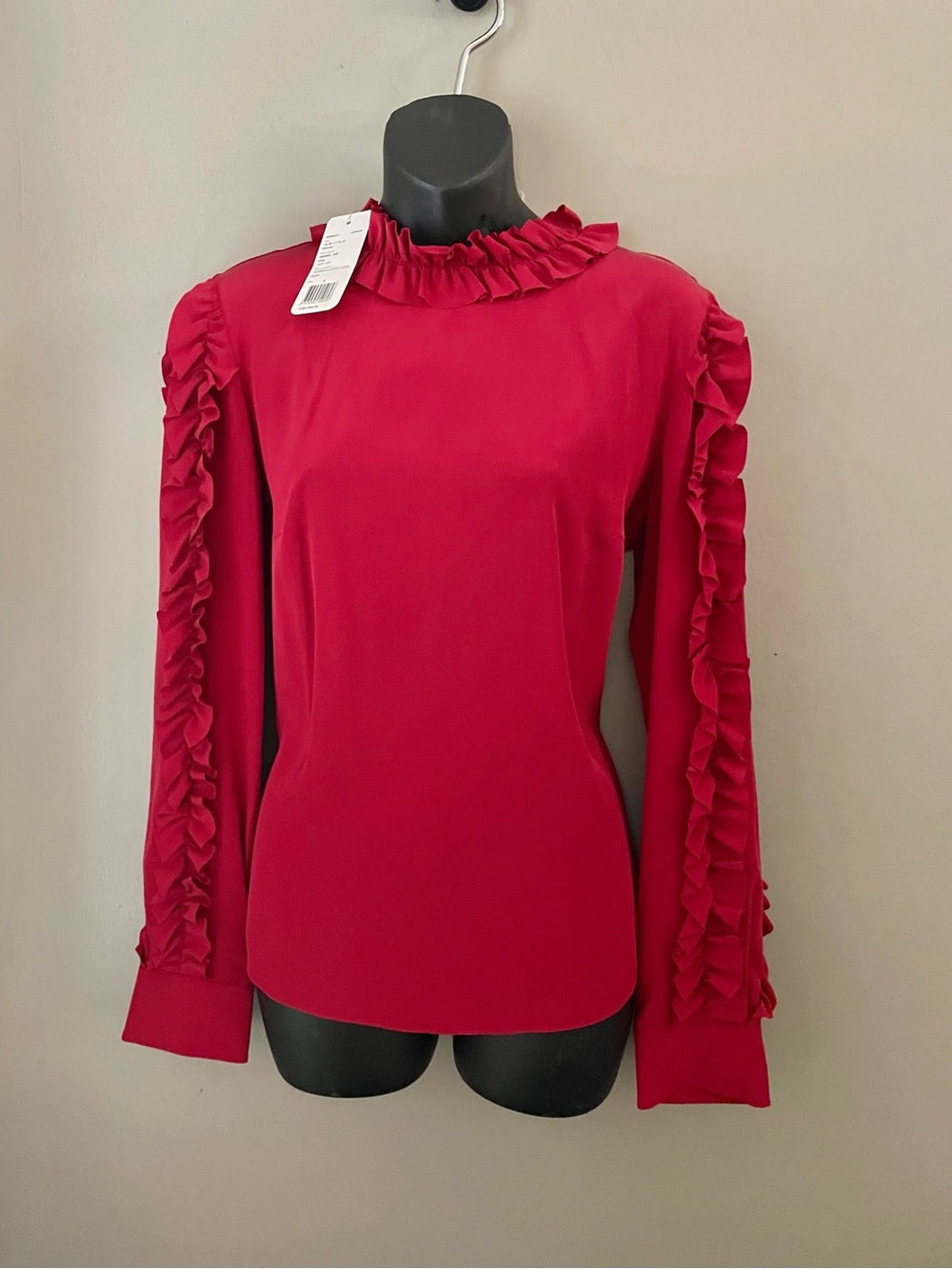 Akris Punto Ruby Red Ruffle Silk Blouse (NWT)